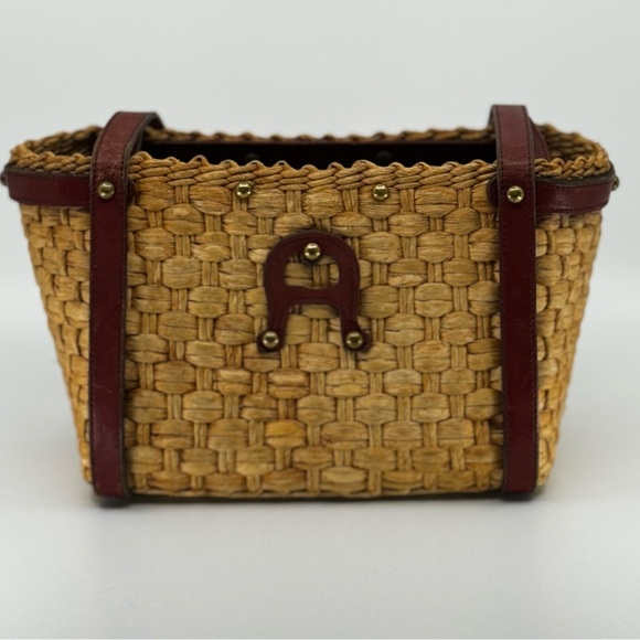 RARE Vintage 60s/70s ETIENNE AIGNER Handmade Straw Leather Satchel Handbag - Picture 14 of 14